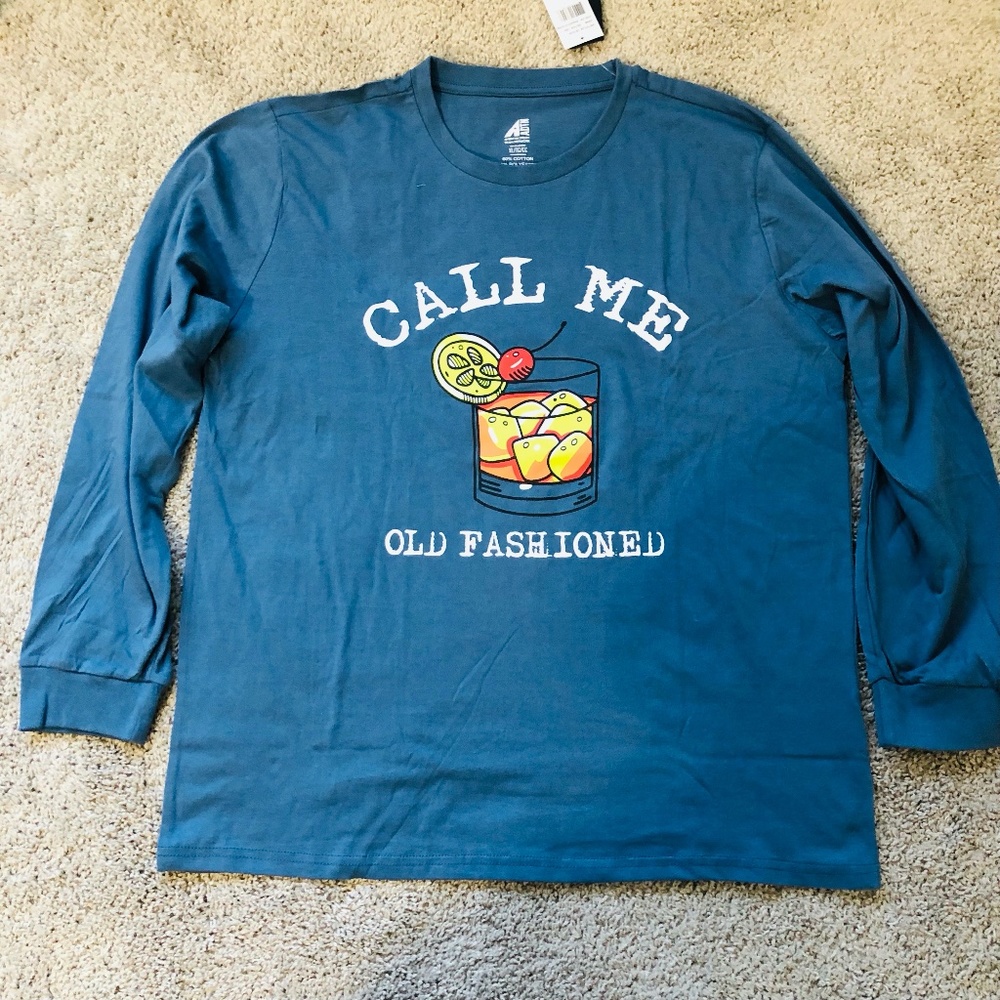 Mens Shirt Blue L Logo Graphic Tee call me old fashioned Crewneck Long sleeve